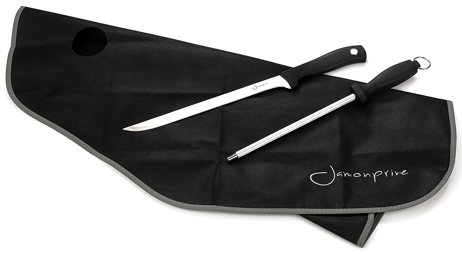 Ham Carving Knife with Honing Steel and Ham Cover, Professional Set for  Slicing Serrano, Ibérico Ham & Italian Prosciutto